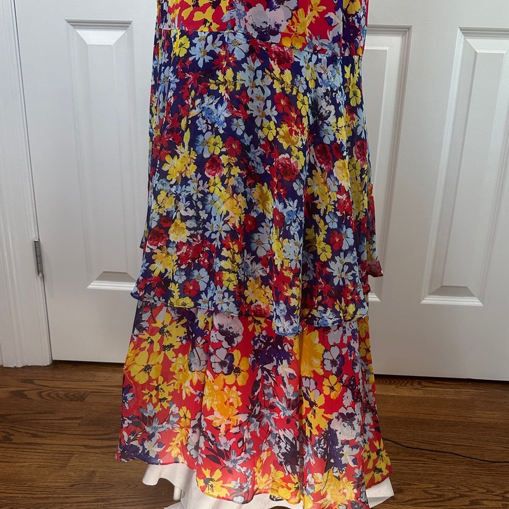 Lulus Ruby Red One Shoulder Boho Wedding Guest Floral Vacation Maxi Dress Size M - Picture 12 of 17